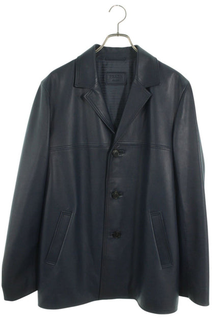 Prada Leather Jacket Blue Size M