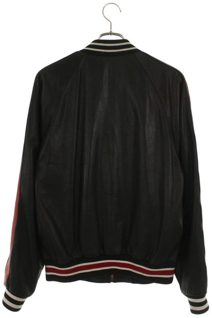 GUCCI Logo Patch Varsity Leather Jacket Black/Red Size M