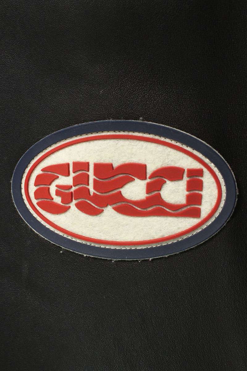 GUCCI Logo Patch Varsity Leather Jacket Black/Red Size M