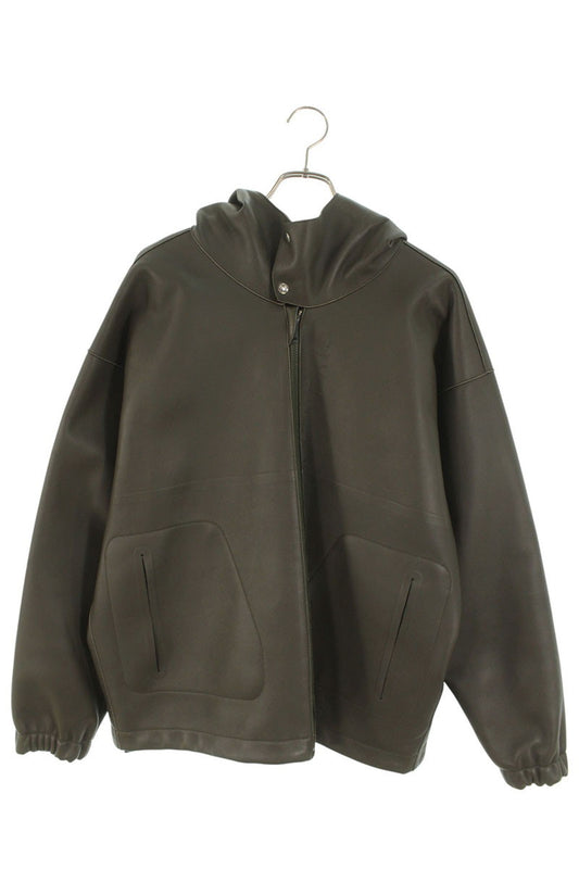 GIVENCHY Logo Hooded Lamb Leather Jacket Green Size M