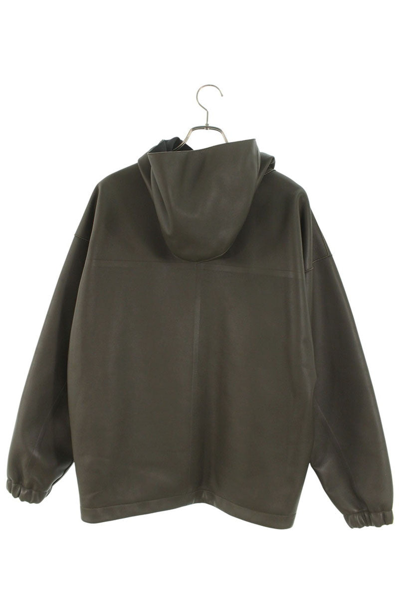 GIVENCHY Logo Hooded Lamb Leather Jacket Green Size M