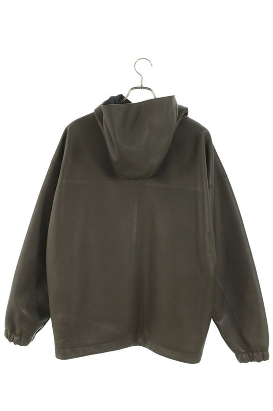 GIVENCHY Logo Hooded Lamb Leather Jacket Green Size M