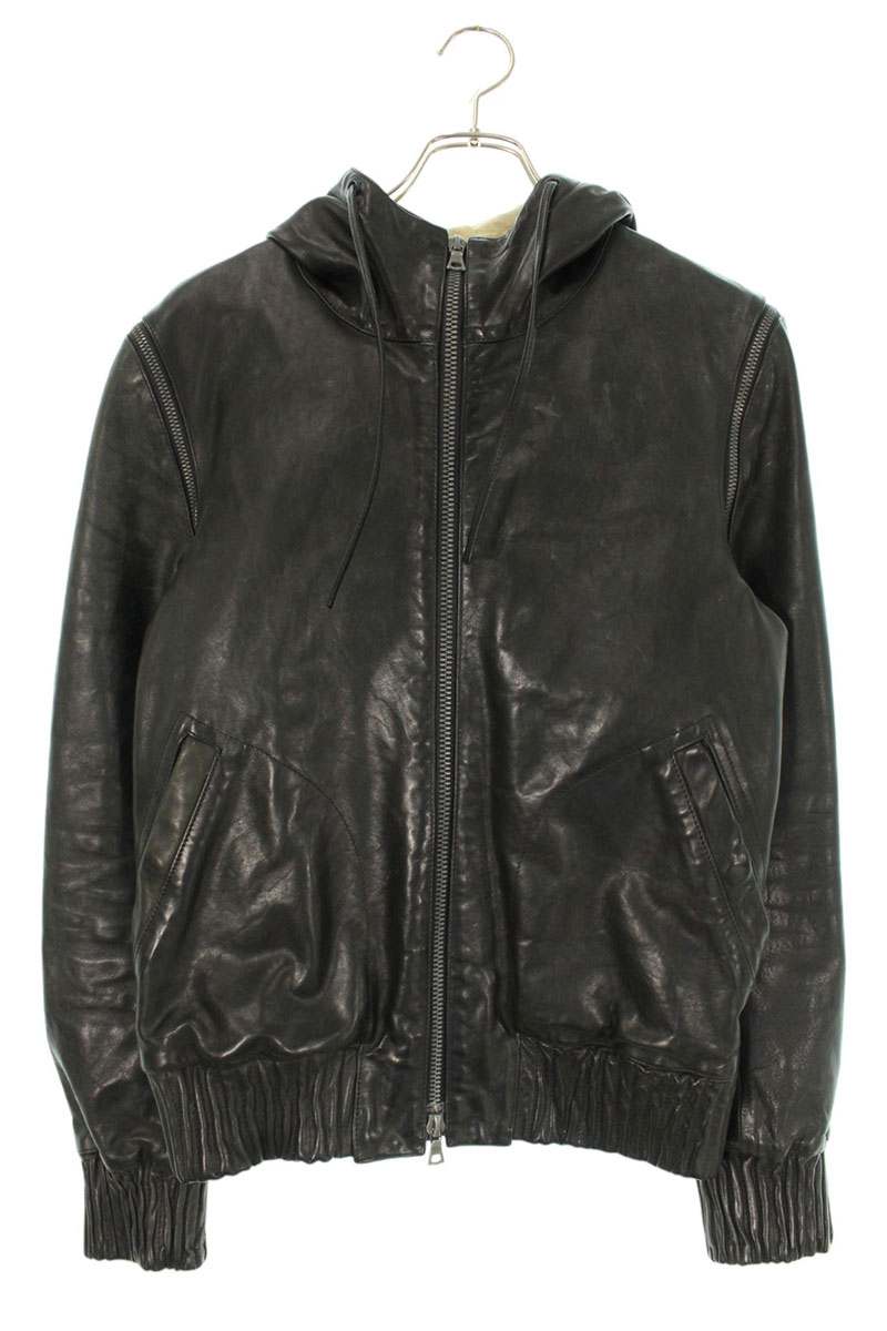 Isamu Katayama Backlash Leather Hooded Jacket Black Size M