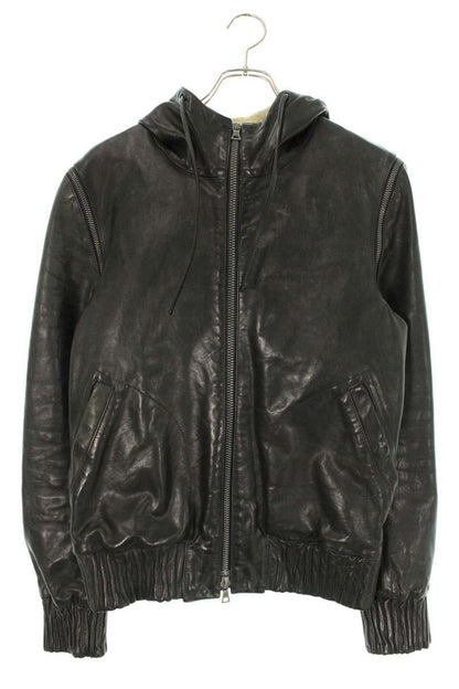 Isamu Katayama Backlash Leather Hooded Jacket Black Size M