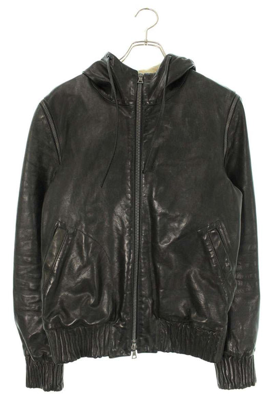 Isamu Katayama Backlash Leather Hooded Jacket Black Size M