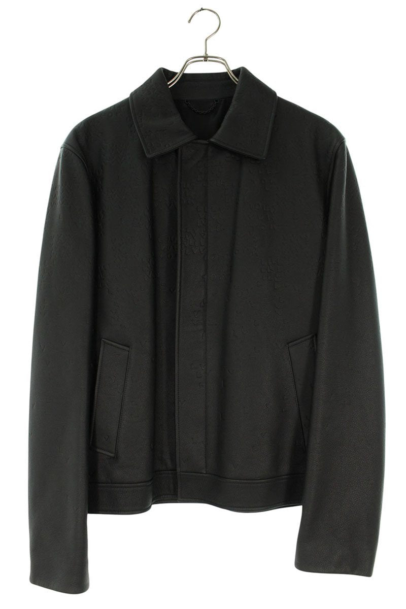 LOUISVUITTON 22AW Damier Spread Leather Jacket Black Size L