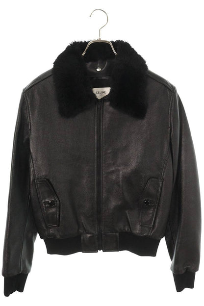 CELINE Fur Aviator Leather Jacket Black Size 48