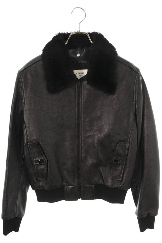 CELINE Fur Aviator Leather Jacket Black Size 48