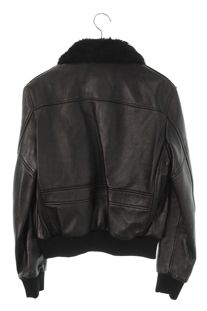 CELINE Fur Aviator Leather Jacket Black Size 48
