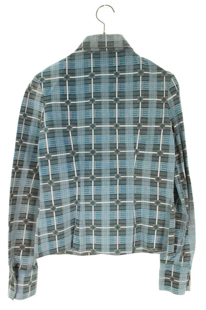 Chrome Hearts Check Pattern Leather Jacket Blue Size XS