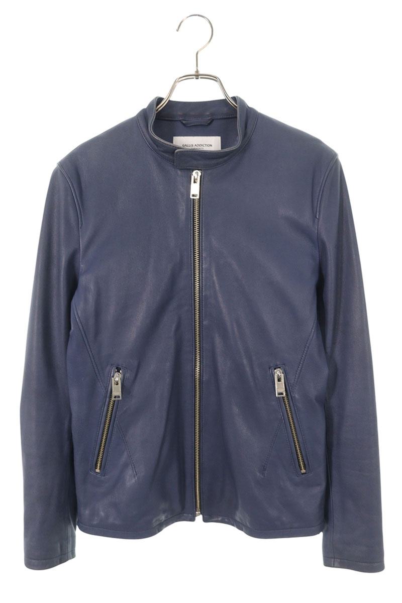 GALLIS ADDICTION Lamb Leather Zip-Up Jacket Navy Size L