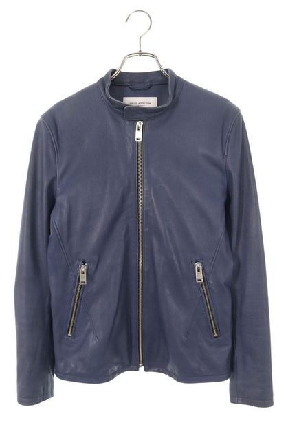 GALLIS ADDICTION Lamb Leather Zip-Up Jacket Navy Size L