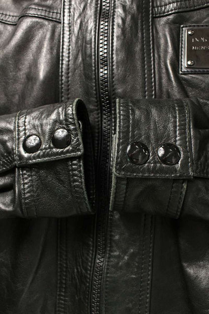 DOLCE & GABBANA Lamb Leather Logo Plate Jacket Black Size S