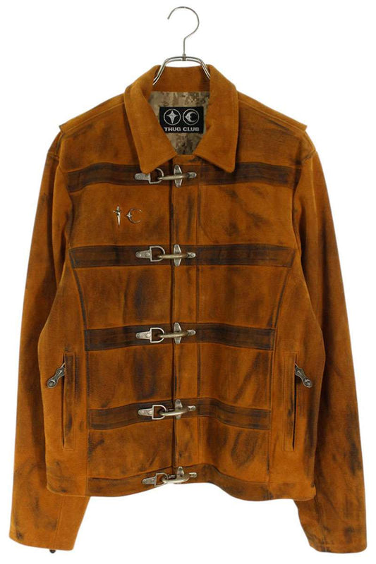 THUG CLUB Bio Soldier Suede Leather Jacket Brown Size L