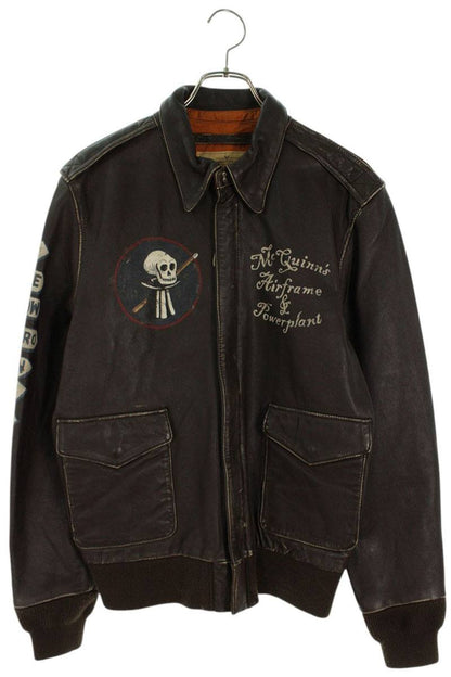 AVIREX Used Paint A2 Lamb Leather Jacket Brown Size M