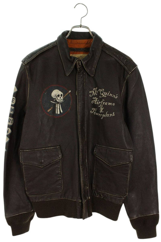 AVIREX Used Paint A2 Lamb Leather Jacket Brown Size M