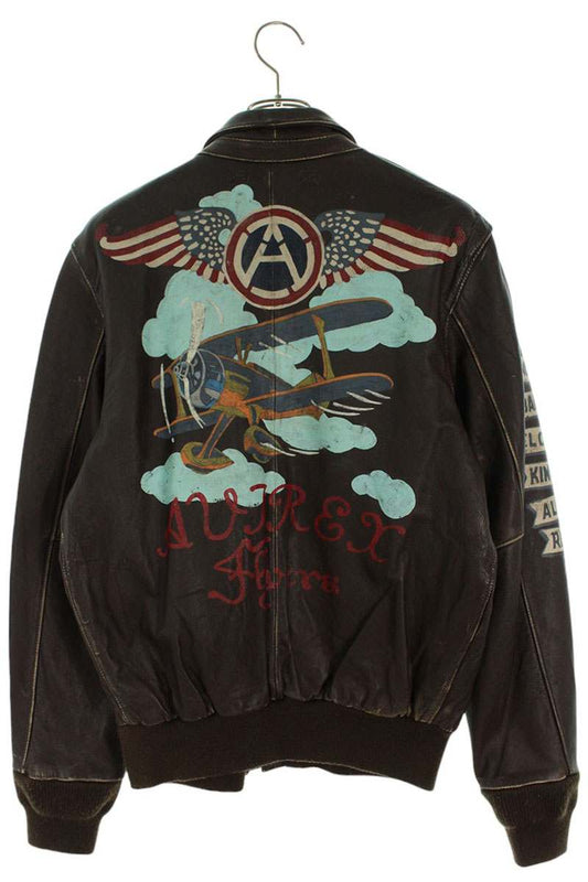 AVIREX Used Paint A2 Lamb Leather Jacket Brown Size M