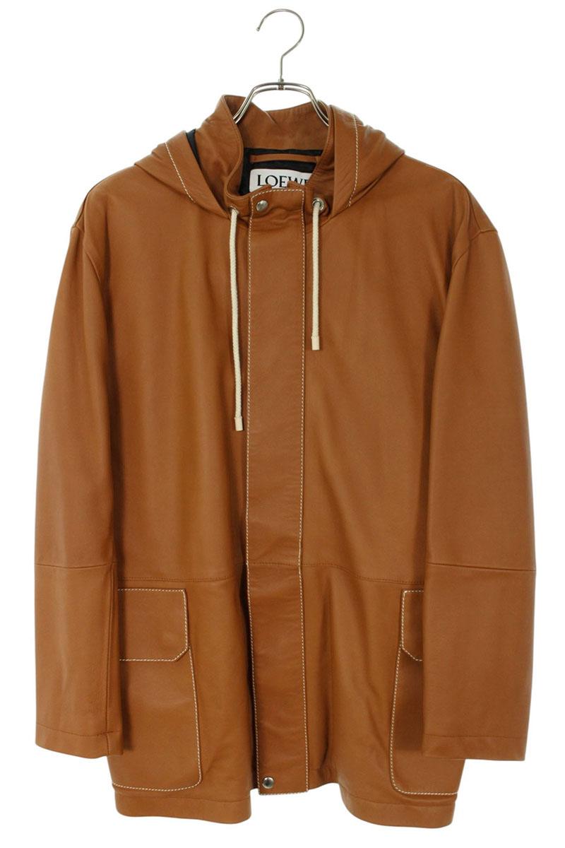 LOEWE Brown Lamb Leather Hooded Zip-Up Jacket Size XXL
