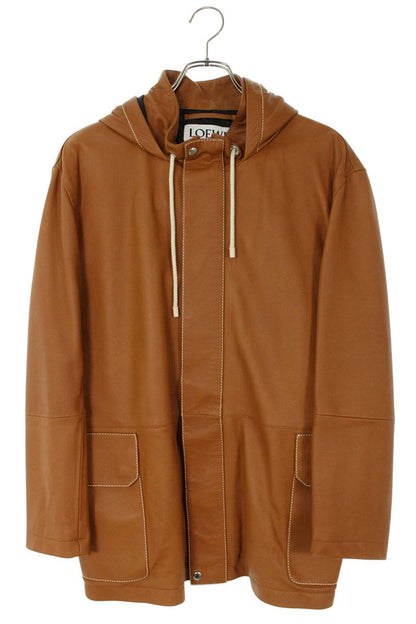 LOEWE Brown Lamb Leather Hooded Zip-Up Jacket Size XXL