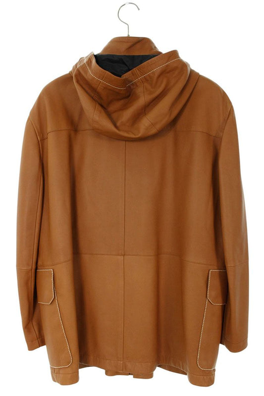 LOEWE Brown Lamb Leather Hooded Zip-Up Jacket Size XXL