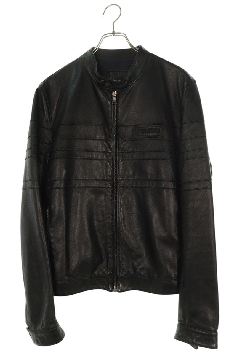 PRADA Black Logo Patch Rider Leather Jacket Size L