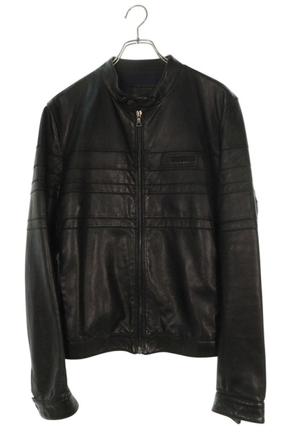 PRADA Black Logo Patch Rider Leather Jacket Size L
