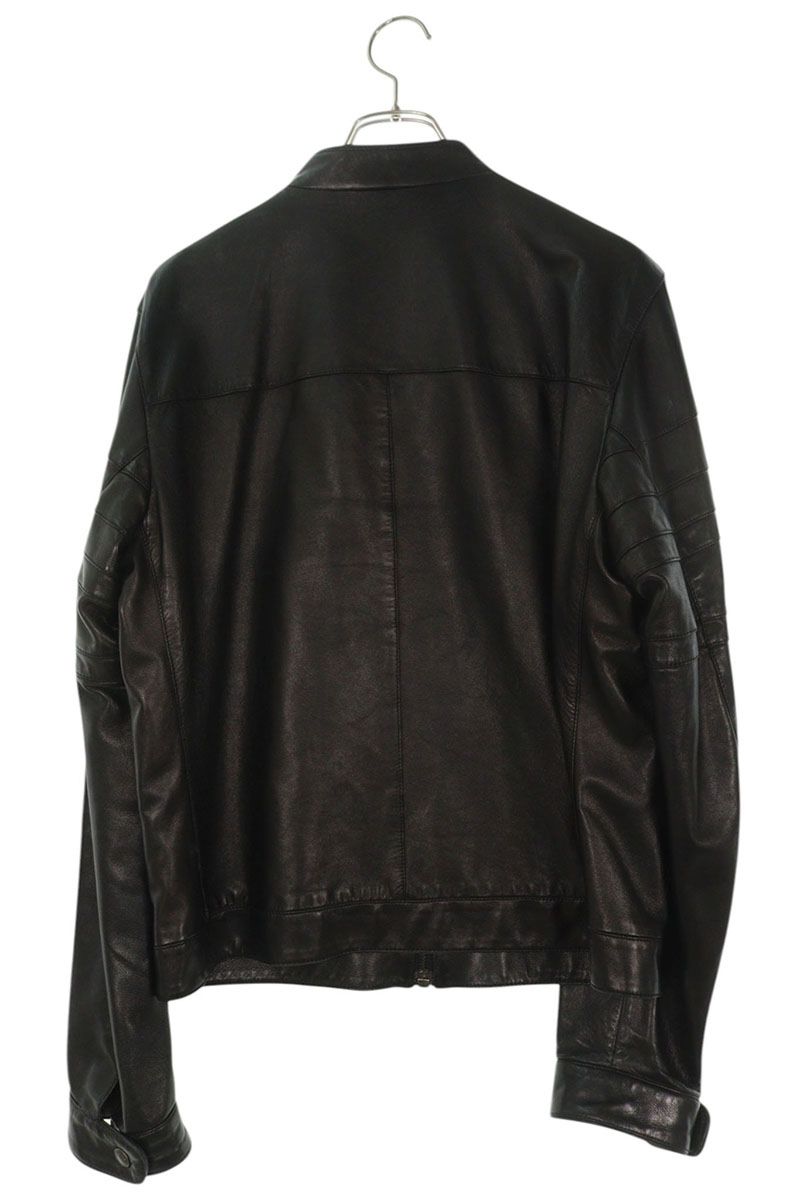 PRADA Black Logo Patch Rider Leather Jacket Size L