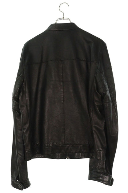 PRADA Black Logo Patch Rider Leather Jacket Size L