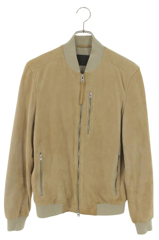 All Saints KEMBLE BOMBER Suede Zip Jacket Beige Size XS