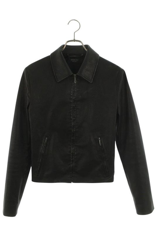 GUCCI Black Washed Stretch Nappa Leather Jacket Size S