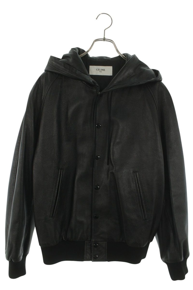 CELINE Hood Logo Leather Jacket Size 46