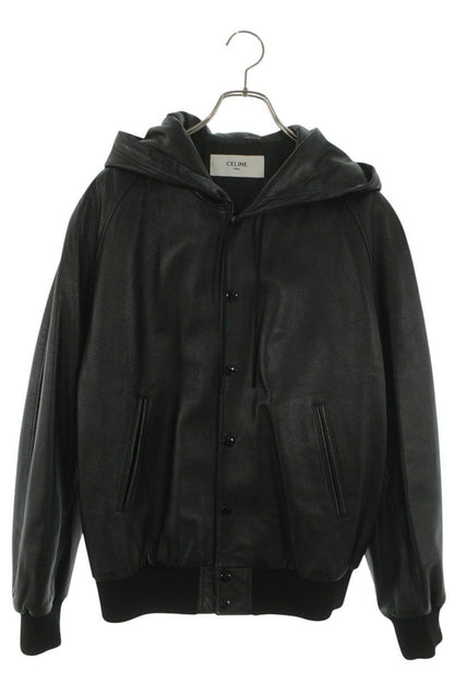 CELINE Hood Logo Leather Jacket Size 46