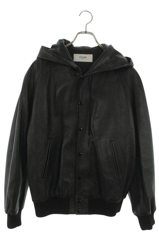 CELINE Hood Logo Leather Jacket Size 46