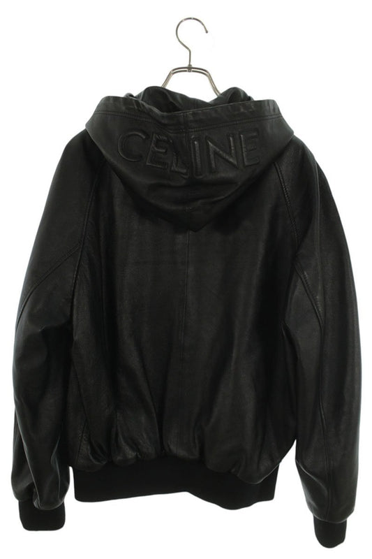 CELINE Hood Logo Leather Jacket Size 46