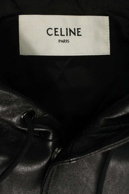 CELINE Hood Logo Leather Jacket Size 46