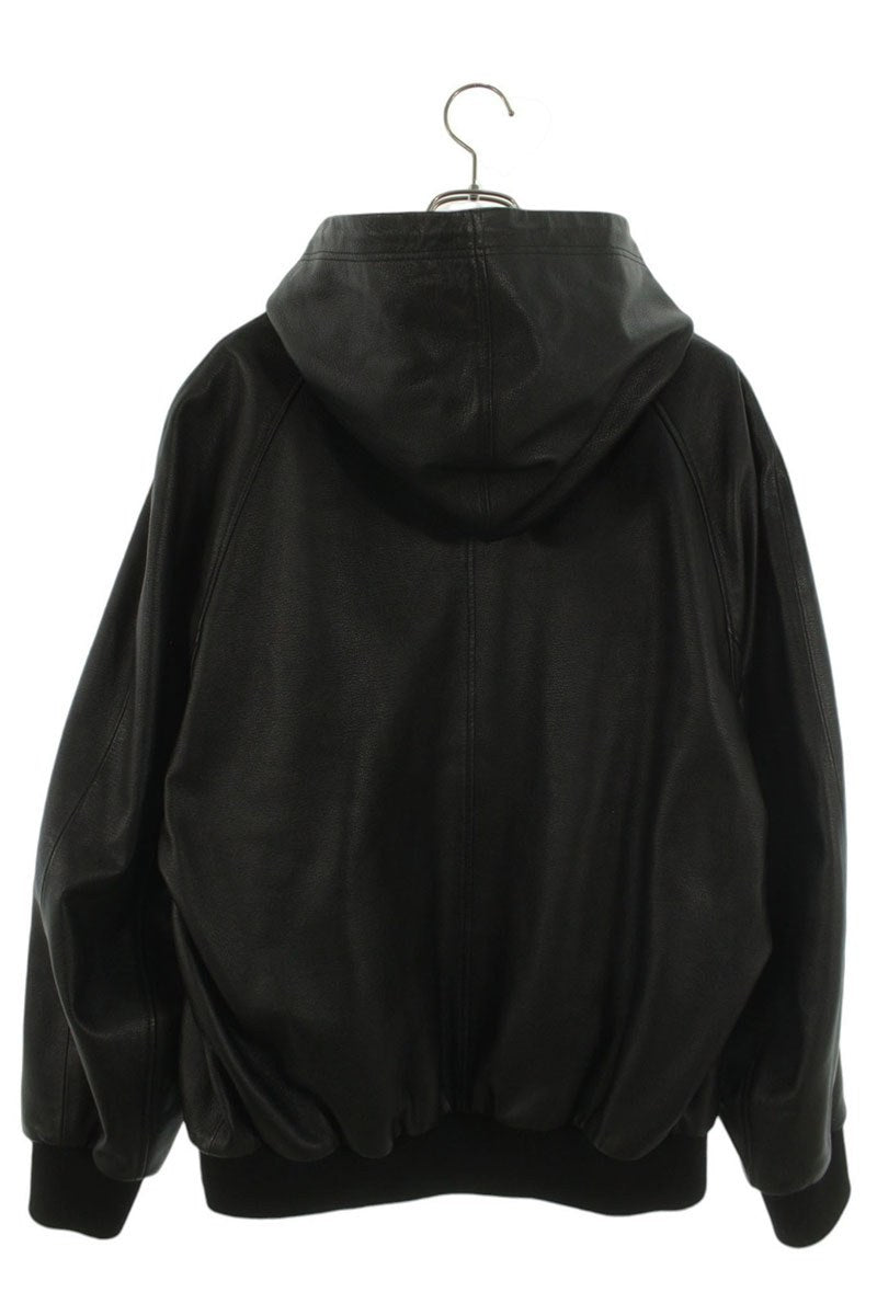 CELINE Black Grain Lambskin Hooded Leather Jacket Size XL