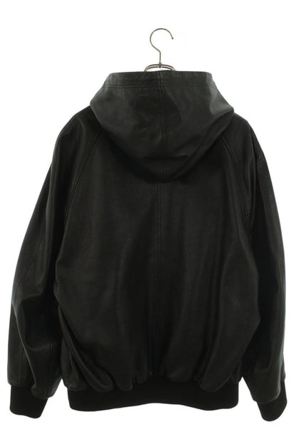 CELINE Black Grain Lambskin Hooded Leather Jacket Size XL
