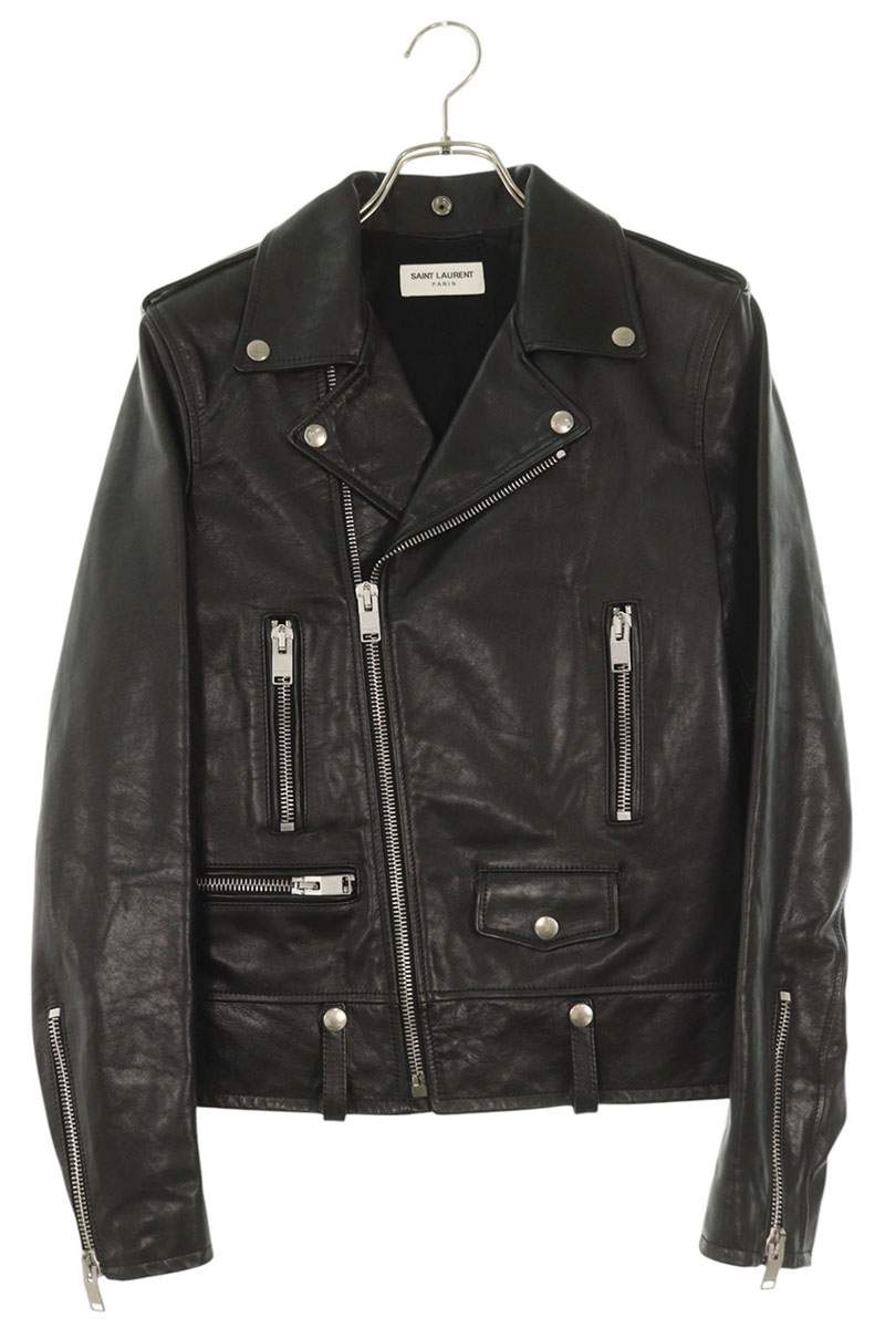 SAINT LAURENT PARIS L01 Black Silver Cowhide Biker Size XS