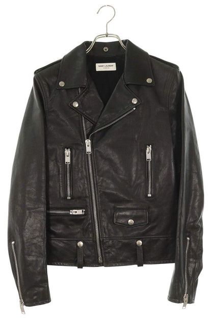 SAINT LAURENT PARIS L01 Black Silver Cowhide Biker Size XS
