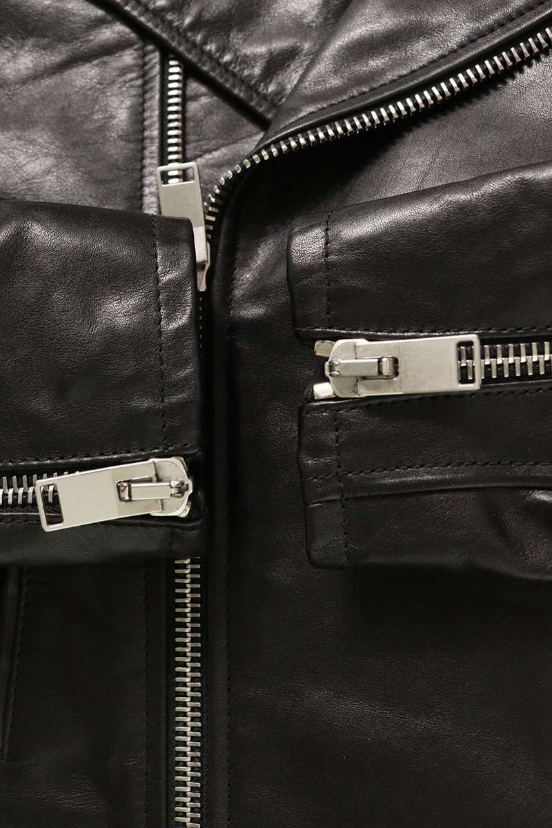 SAINT LAURENT PARIS L01 Black Silver Cowhide Biker Size XS