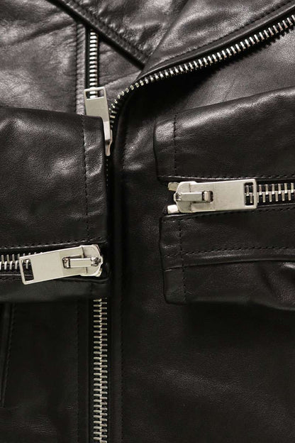 SAINT LAURENT PARIS L01 Black Silver Cowhide Biker Size XS