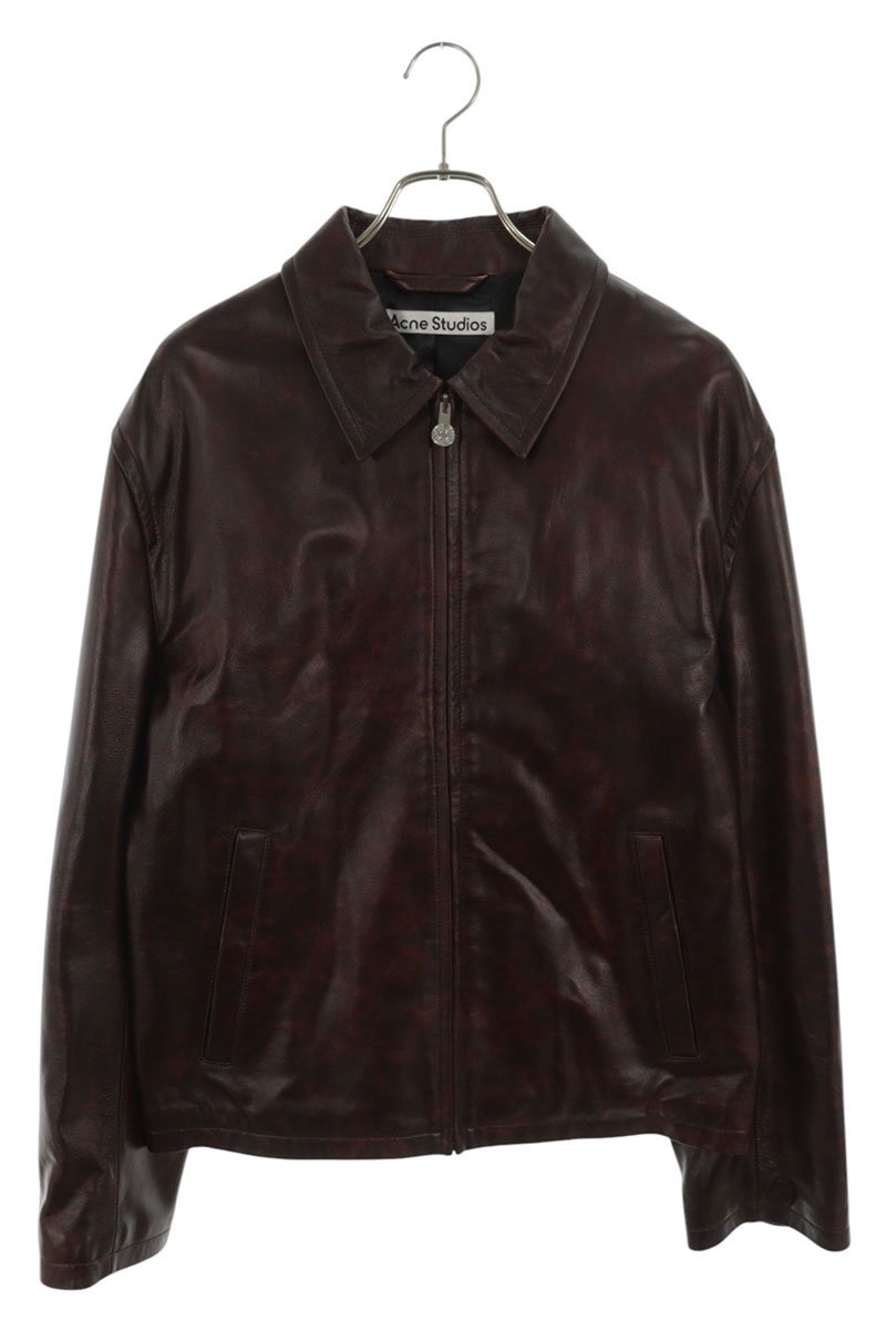 ACNE STUDIOS Brown Single Zip Leather Jacket Size L