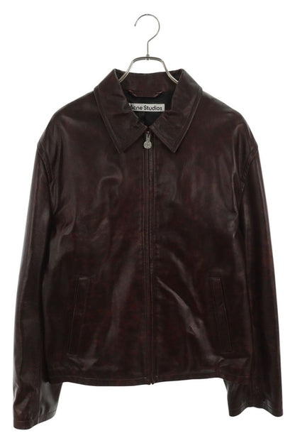 ACNE STUDIOS Brown Single Zip Leather Jacket Size L