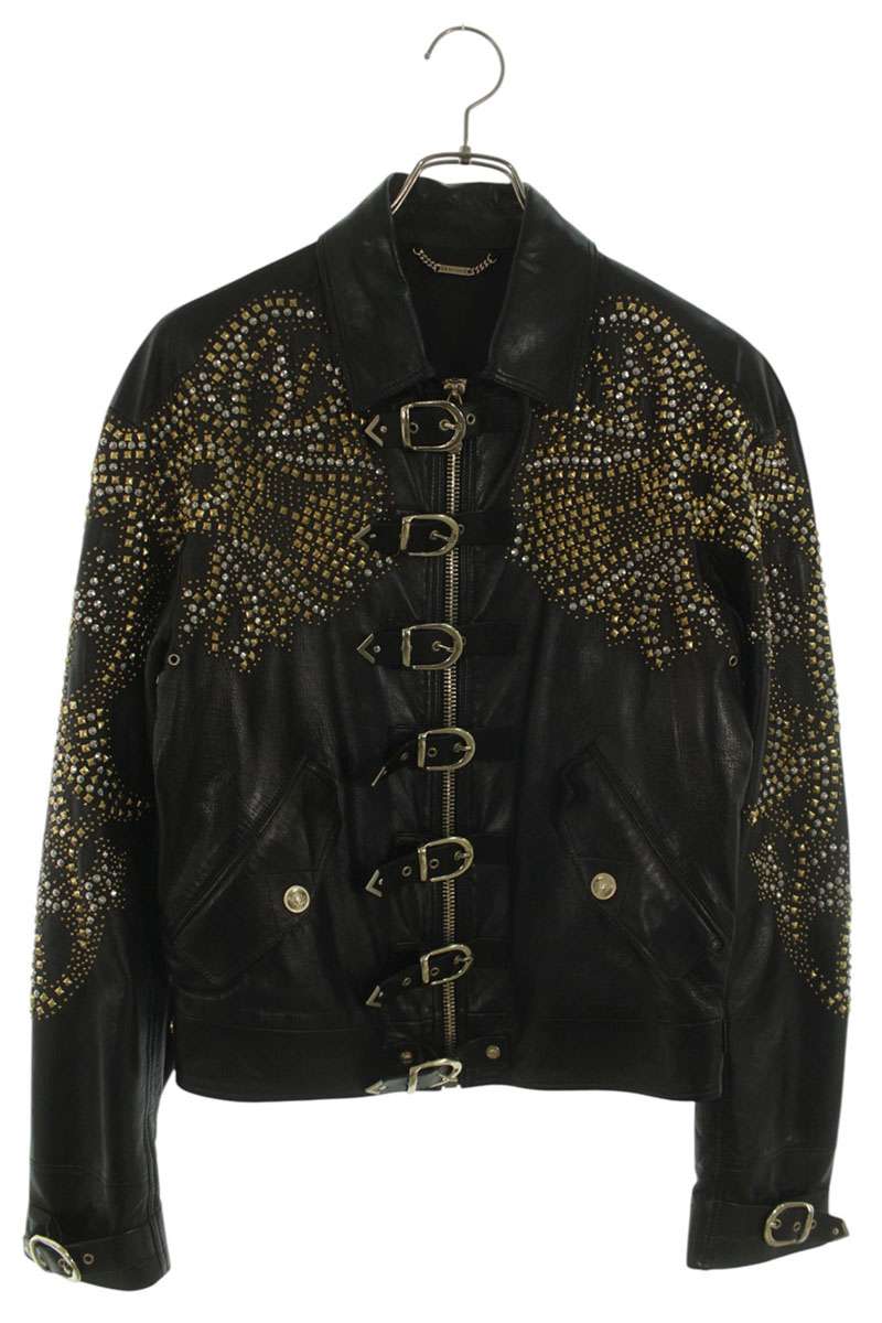 Versace Multi Gold Studded Leather Jacket Size S