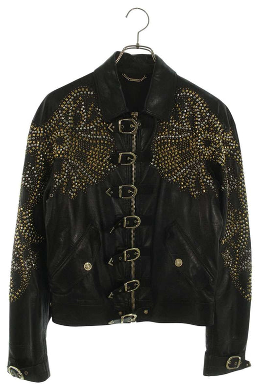 Versace Multi Gold Studded Leather Jacket Size S