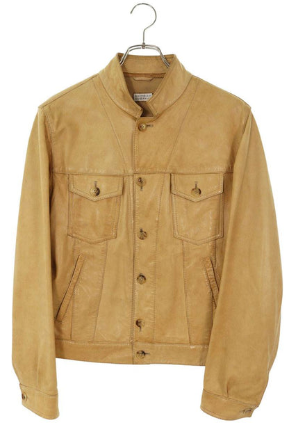 BRUNELLO CUCINELLI Stand Collar Leather Jacket Beige Size XS