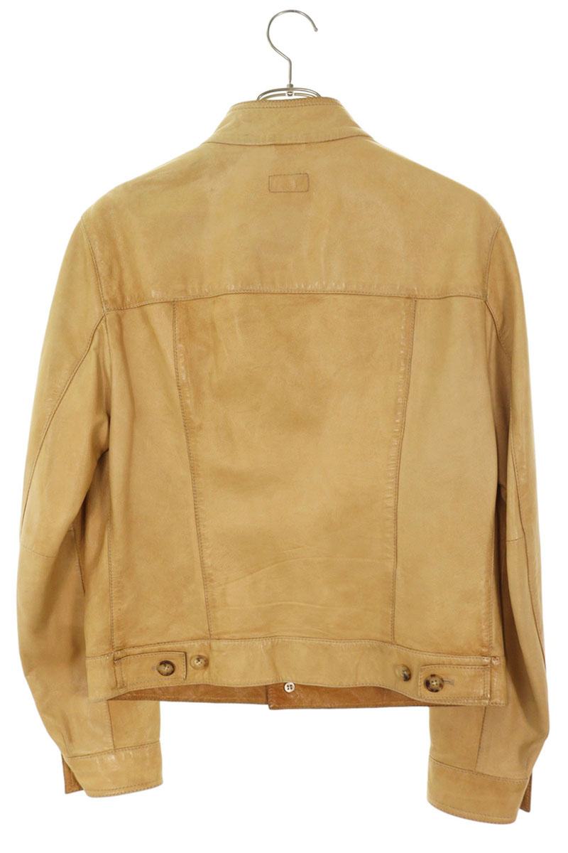 BRUNELLO CUCINELLI Stand Collar Leather Jacket Beige Size XS