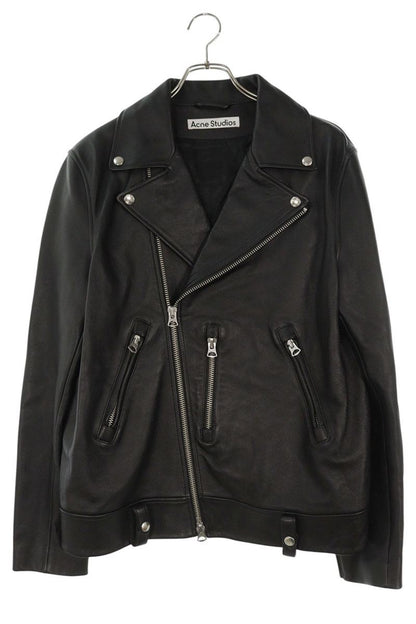 ACNE STUDIOS Black Lambskin Double Rider Jacket Size M