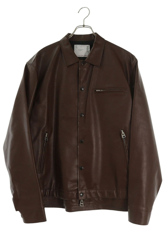 Sacai 26SS Layered Leather Coach Jacket Brown Size L