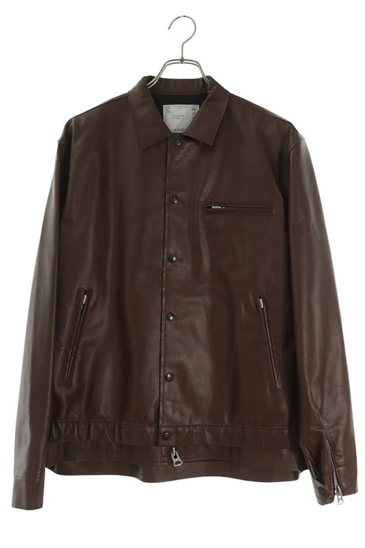 Sacai 26SS Layered Leather Coach Jacket Brown Size M